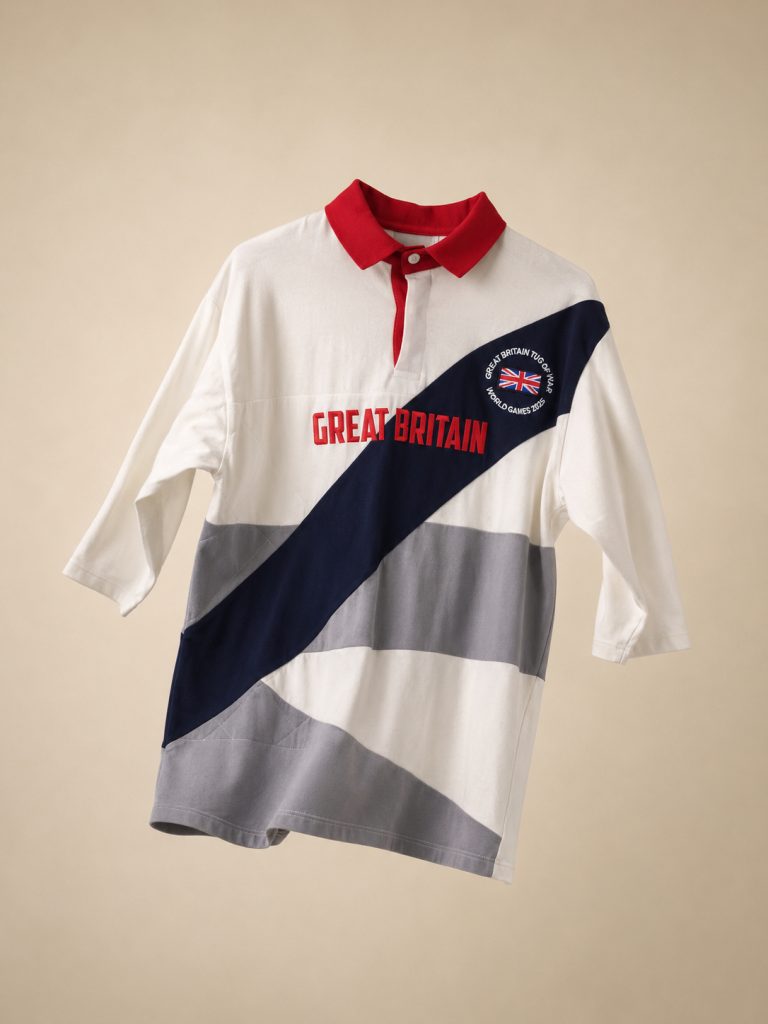 Front view of Great Britain tug of war team shirt made by Vulcan Sports for The World Games 2025