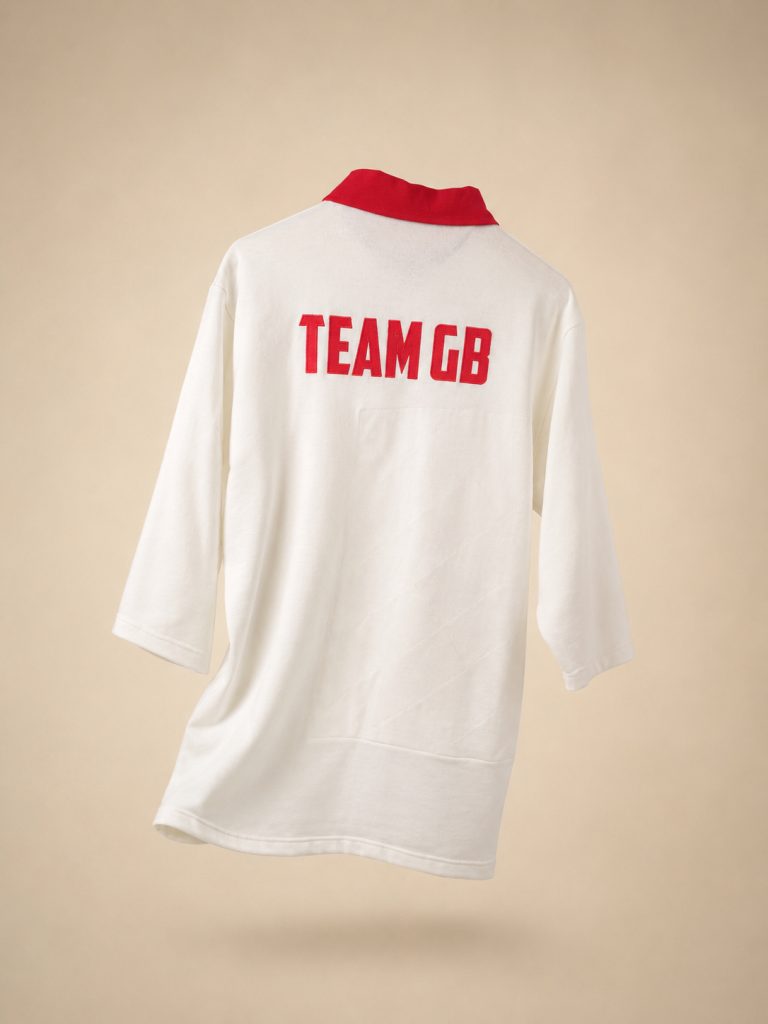 Back view of Great Britain tug of war team shirt with Team GB print made by Vulcan Sports