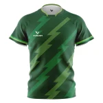 Green bespoke rugby shirt with lime diagonal sublimated pattern by Vulcan Sports